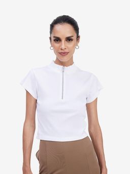 Strong And Brave - White Slim Fit Textured Top