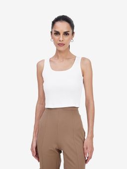 Strong And Brave - White Slim Fit Textured Tank