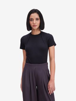 Strong And Brave - Black Slim Fit Solid Plain Top