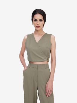 Strong And Brave - Olive Regular Fit Solid Plain Top