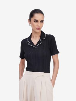Strong And Brave - Black Regular Fit Textured Top