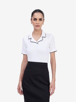 Strong And Brave - White Regular Fit Textured Top