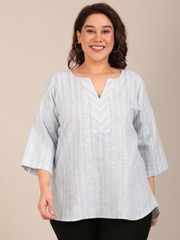 THE PINK MOON - Blue Regular Fit Stripes Top