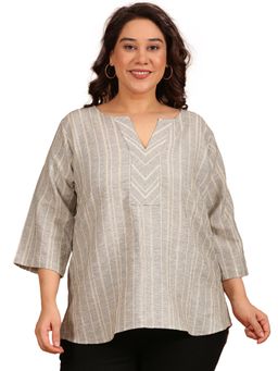 THE PINK MOON - Grey Regular Fit Stripes Top