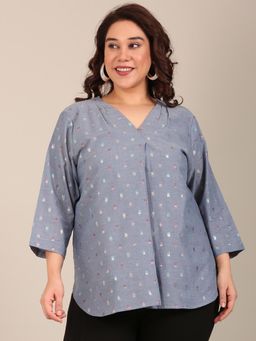 THE PINK MOON - Blue Regular Fit Self Design Top
