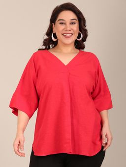 THE PINK MOON - Red Regular Fit Solid Plain Top