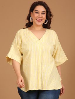THE PINK MOON - Yellow Regular Fit Stripes Top