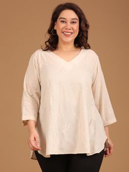 THE PINK MOON - Beige Regular Fit Embroidered Top