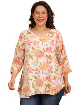 THE PINK MOON - Beige Regular Fit Floral Top