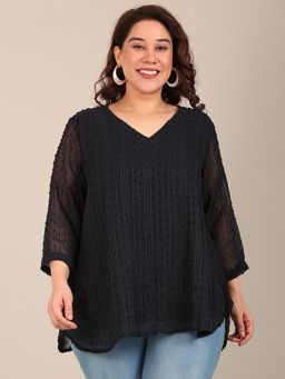 THE PINK MOON - Black Regular Fit Embellished Sequined Top