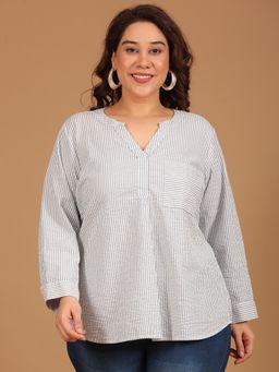 THE PINK MOON - Blue Regular Fit Stripes Top