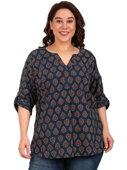 THE PINK MOON - Navy Blue Regular Fit Printed Top