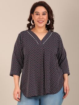 THE PINK MOON - Navy Blue Regular Fit Printed Top