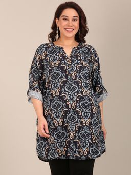 THE PINK MOON - Navy Blue Regular Fit Printed Tunic