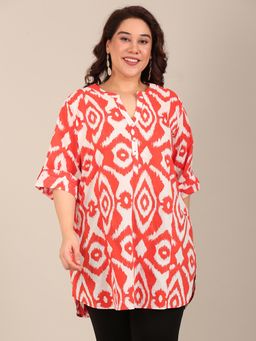 THE PINK MOON - Orange Regular Fit Printed Tunic