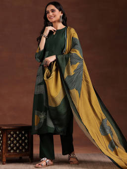 Libas - Green Silk Blend Printed Kurta Sets for Women
