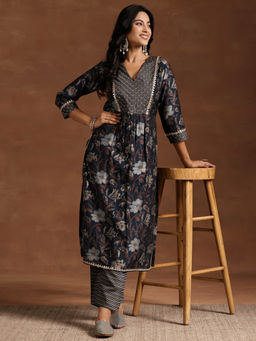 Libas - Teal Blue Silk Blend Printed Kurta Sets for Women