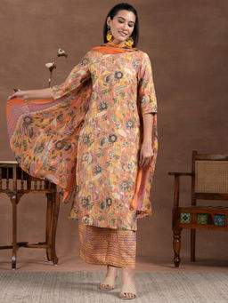 Libas - Orange Silk Blend Printed Kurta Sets for Women