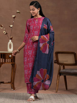 Libas - Pink Silk Blend Printed Kurta Sets for Women