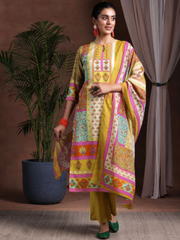 Libas - Mustard Poly Crepe Printed Kurta Sets for Women