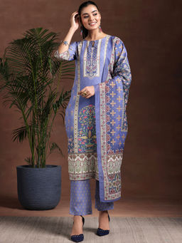 Libas - Purple Poly Crepe Printed Kurta Sets for Women