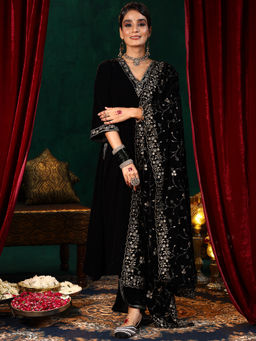 Libas - Black Velvet Yoke Design Kurta Sets for Women