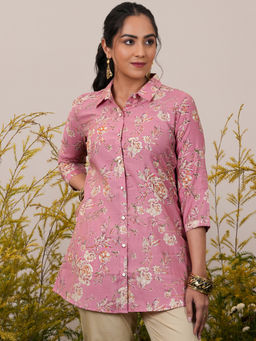 Libas - Pink Floral Printed Silk Blend Shirt
