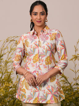 Libas - Cream Printed Silk Blend Shirt