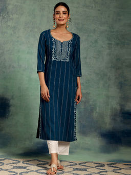 Libas - Teal Floral Yoke Design Kurta