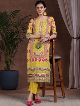 Libas - Mustard Poly Crepe Printed Kurta Sets for Women