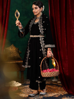 Libas - Black Velvet Yoke Design Kurta Sets for Women