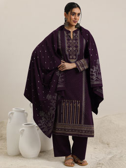 Libas - Maroon Wool Blend Woven Design Kurta Sets for Women