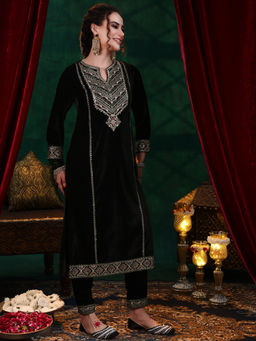 Libas - Black Velvet Embroidered Kurta sets for Women