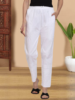 PARAMOUNT CHIKAN - Women Hand Embroidered Chikankari White Pant
