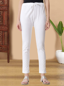 PARAMOUNT CHIKAN - Women Hand Embroidered Chikankari White Pant