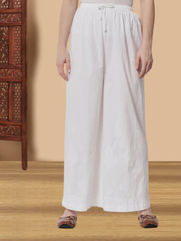 PARAMOUNT CHIKAN - Women Hand Embroidered Chikankari Wide Leg Palazzo