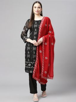 Readiprint - Georgette Black Straight Style Unstitched Dress Material (Set of 3)