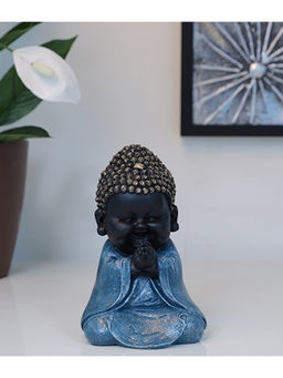 HomeTown - Naqsh Polyresin Praying Monk Figurine in Teal Colour