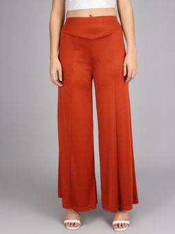 KOTTY - Women Flared Rust Viscose Rayon Palazzo