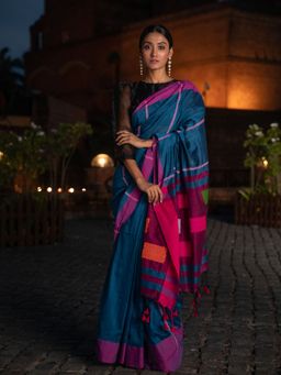 Beatitude - Blue Shade Cotton Saree With Unstitched Blouse