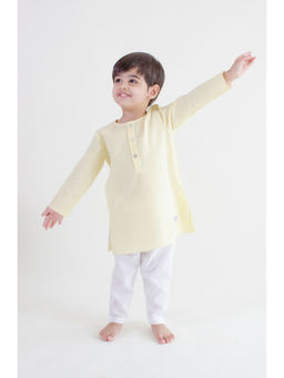 TIBER TABER - Unisex Sunny Stripes Kurta & Pyjama - Yellow (Set of 2)