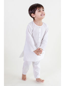 TIBER TABER - Unisex Timeless White Kurta & Pyjama - White (Set of 2)