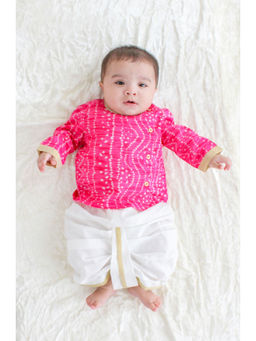 TIBER TABER - Baby Boy Bandhani Pink Prince Kurta & Dhoti - Pink (Set of 2)