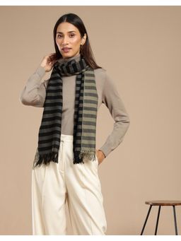 Fabindia - Women Stripes Black Wool Muffler