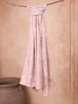 ToniQ - Soft Pink & Grey Floral Print Wide Scarf