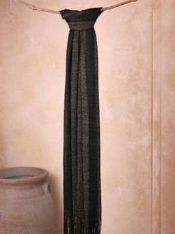 ToniQ - Black & Shimmering Gold Zari Scarf with Fringe