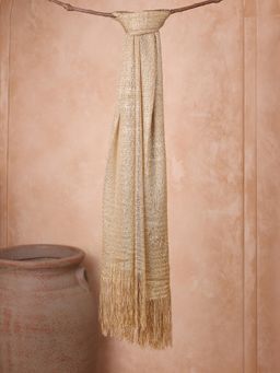 ToniQ - Solid Gold Zari Weave Scarf with Fringe