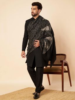 Zamour - Men Embroidered Black Kashmiri Shawl