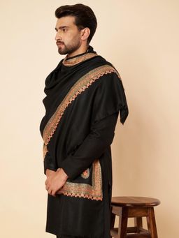 Zamour - Men Embroidered Black Kashmiri Shawl