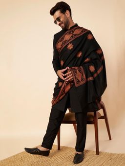 Zamour - Men Embroidered Black Kashmiri Shawl